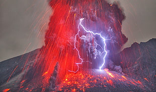 lava illustration, volcano, digital art, nature, landscape