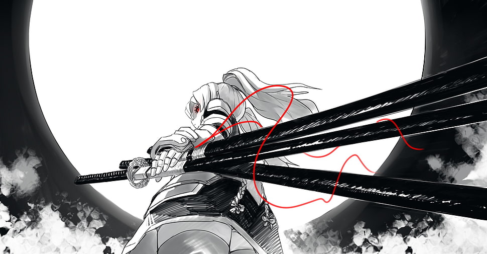 female warrior holding two katana HD wallpaper