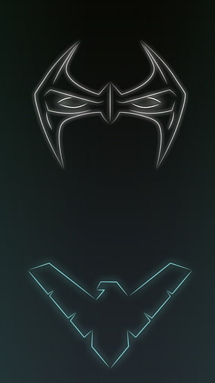 two Batman logos, superhero, neon, neon lights