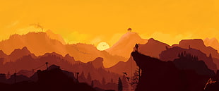 painting of mountains and trees, Firewatch, video games, landscape