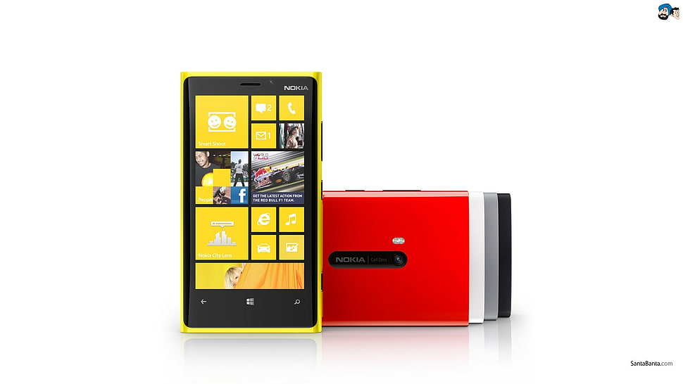 four yellow, red, white, and black Nokia Windows smartphone, Windows Phone, technology, nokia HD wallpaper