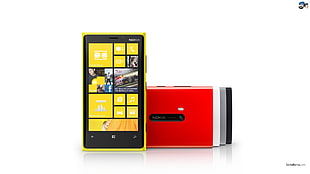four yellow, red, white, and black Nokia Windows smartphone, Windows Phone, technology, nokia