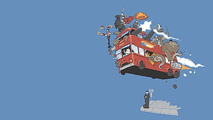 floating bus with assorted creature passenger animation HD wallpaper