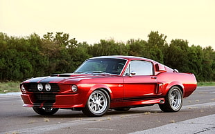 red coupe, Ford, muscle cars, Ford Mustang, car