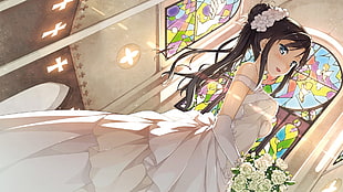 bride anime character holding flower bouquet