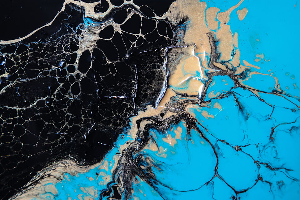 blue, black, and white painting HD wallpaper