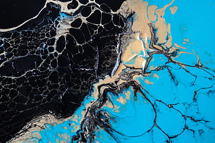 blue, black, and white painting