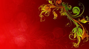 green and red floral illustration HD wallpaper
