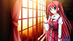 girl anime character near window illustration