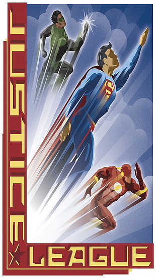 DC Justice League illustration, Justice League, men, Batman logo, Superman