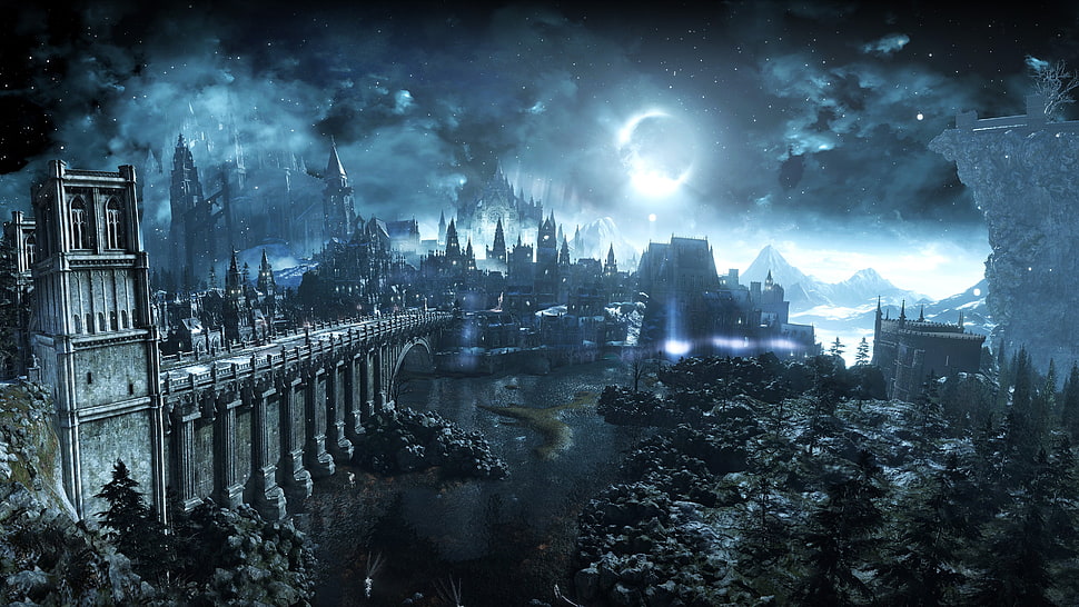 city building wallpaper, Dark Souls, Dark Souls III, Moon, video games HD wallpaper