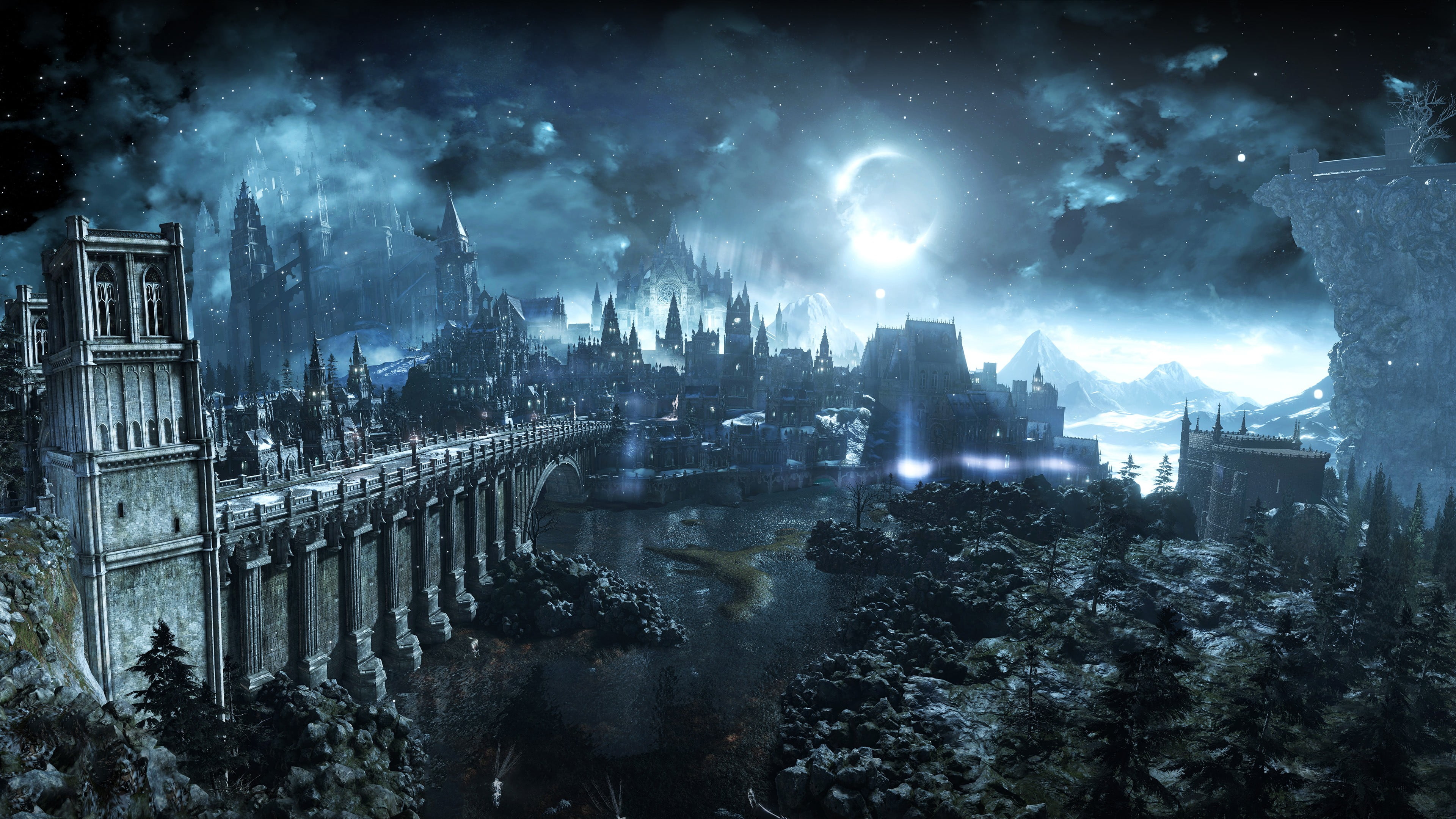 city building wallpaper, Dark Souls, Dark Souls III, Moon, video games