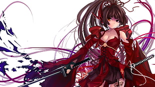 brown haired female anime character with swords wallpaper, anime, anime girls