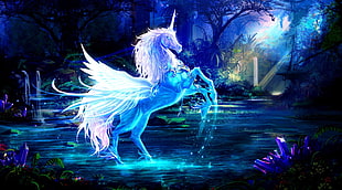blue unicorn illustration HD wallpaper