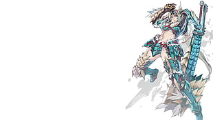 female white -haired swordsman wallpaper, Monster Hunter, Zinogre