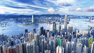 bird's eye view photo of city landscape, Hong Kong, cityscape, building HD wallpaper
