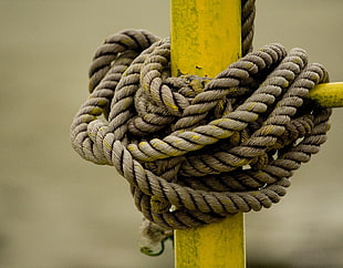 selective focus photography of brown rope wraparound on yellow metal