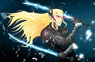 yellow hair anime character illustration