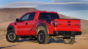 red extended cab truck, car, Ford, red cars, vehicle