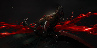 animated killer character, knight, blood, sword, Bloodborne