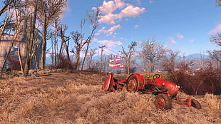 red tractor illustration, Fallout 4, video games, Fallout