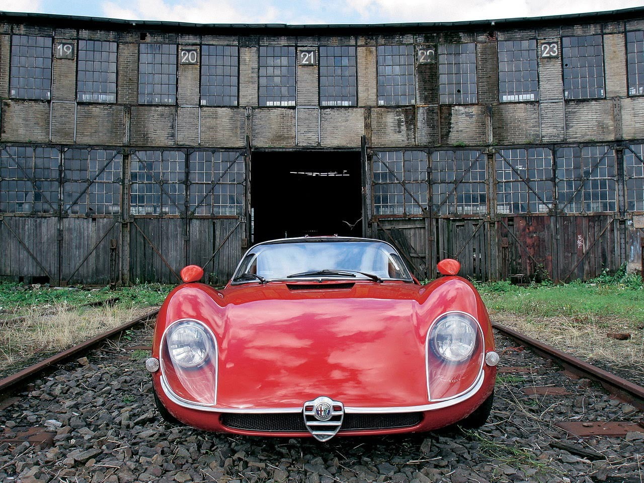 red Alfa Romeo car, old car, Alfa Romeo, 1967 33 Stradale