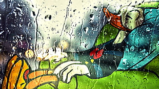 Donald Duck illustration, Donald Duck, rest, rain