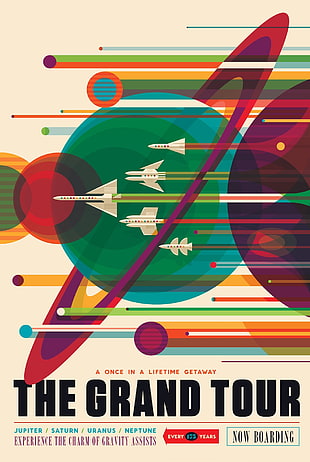 The Grand Tour poster, space, planet, material style, Travel posters