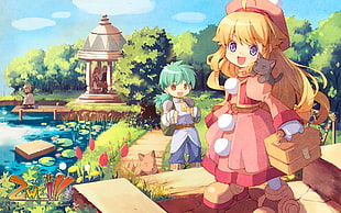 poster of anime characters near pond HD wallpaper