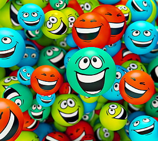 assorted stress ball lot, nature, abstract, smiling