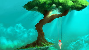 green tree illustration, fantasy art