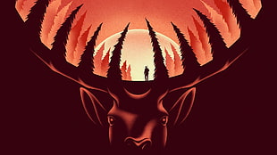 silhouette of man on deer antler poster, nature, animals, The Deer Hunter, deer