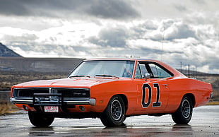 red coupe, car, Dodge Charger, General Lee, orange cars HD wallpaper