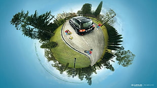 illustration of black car, artwork, panoramic sphere, commercial, car