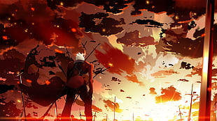 white haired man in red coat Fate Zero character graphic illustration HD wallpaper