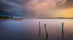 panoramic photo of sea with dock HD wallpaper