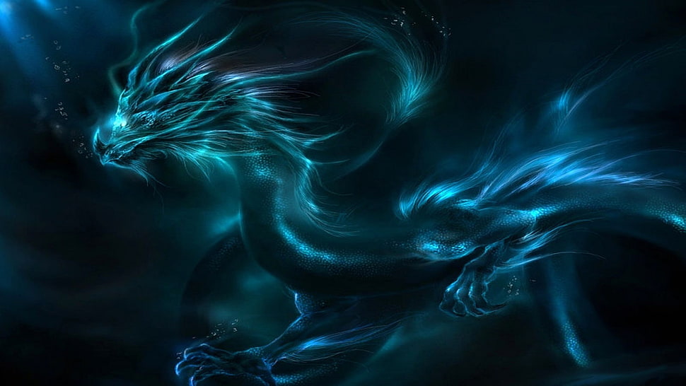 blue dragon digital wallpaper, dragon HD wallpaper