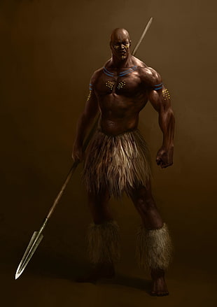 male tribal soldier with spear illustration, ancient, old, KwaZulu-Natal, warrior HD wallpaper