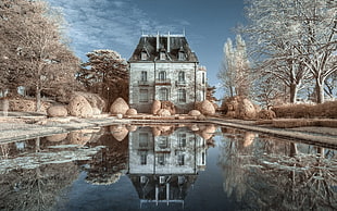 brown and white concrete building, reflection, building