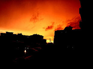 silhouette of vehicles, hell, night, orange HD wallpaper