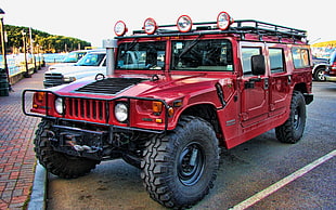red Hummer, car, HDR, Humvee, Truck