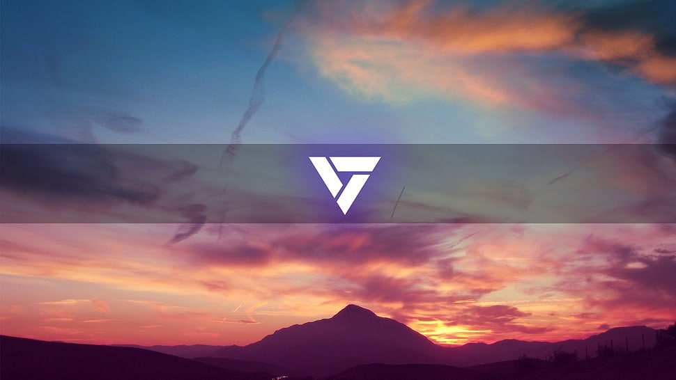 triangular white logo, Onih Inc, clouds, landscape HD wallpaper