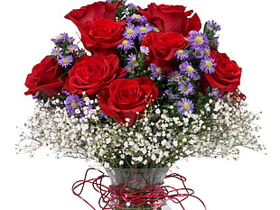 bouquet of red, purple, white and green flowers