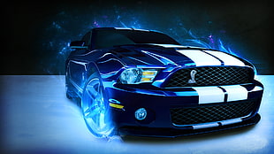 blue and white Ford Mustang Shelby GT500 graphic HD wallpaper
