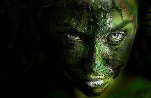 green body paint, green, photography HD wallpaper