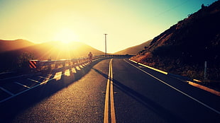black asphalt road, road, sunlight, biker, landscape