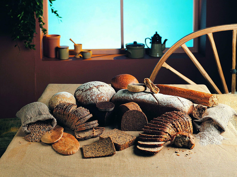 variety of bread on table HD wallpaper