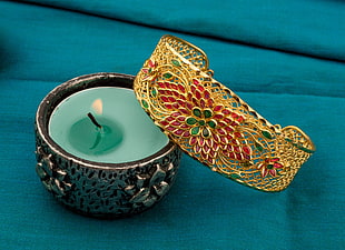 green tealight, Candle, Decoration, Wax