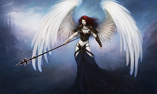 Angel with spear wallpaper, fantasy art, wings