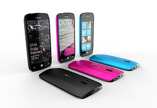 six assorted color windows phone
